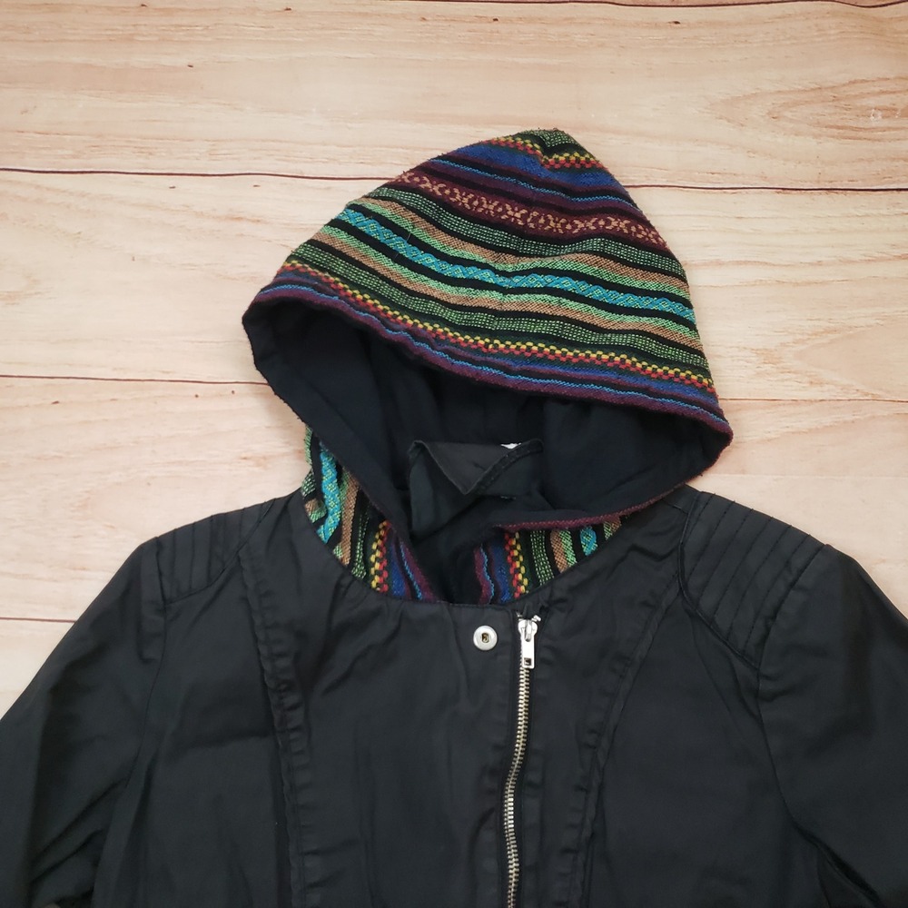 Others Follow Jacket Womens Medium Black Moto Anthropologie Hooded Utility Coat - Picture 3 of 10